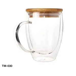 Double Wall Clear Glass Mug with Bamboo Lid 350ml
